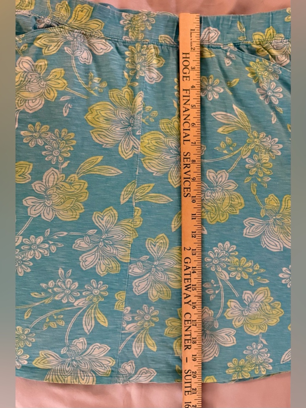J. Jill Organic Cotton Turquoise Yellow Floral A-Line Skirt - Size L - Picture 9 of 9
